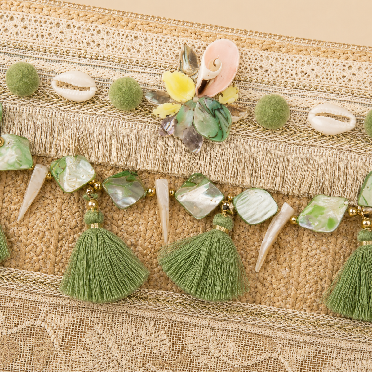 Women’s handmade woven straw clutch bag with gold chain straps, featuring shoulder and hand carry options, by 7AGAT.