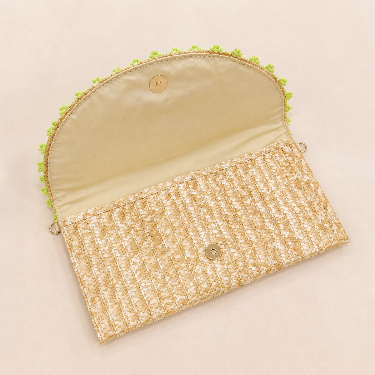 Women’s handmade woven straw clutch bag with gold chain straps, versatile shoulder and hand carry handbag by 7AGAT