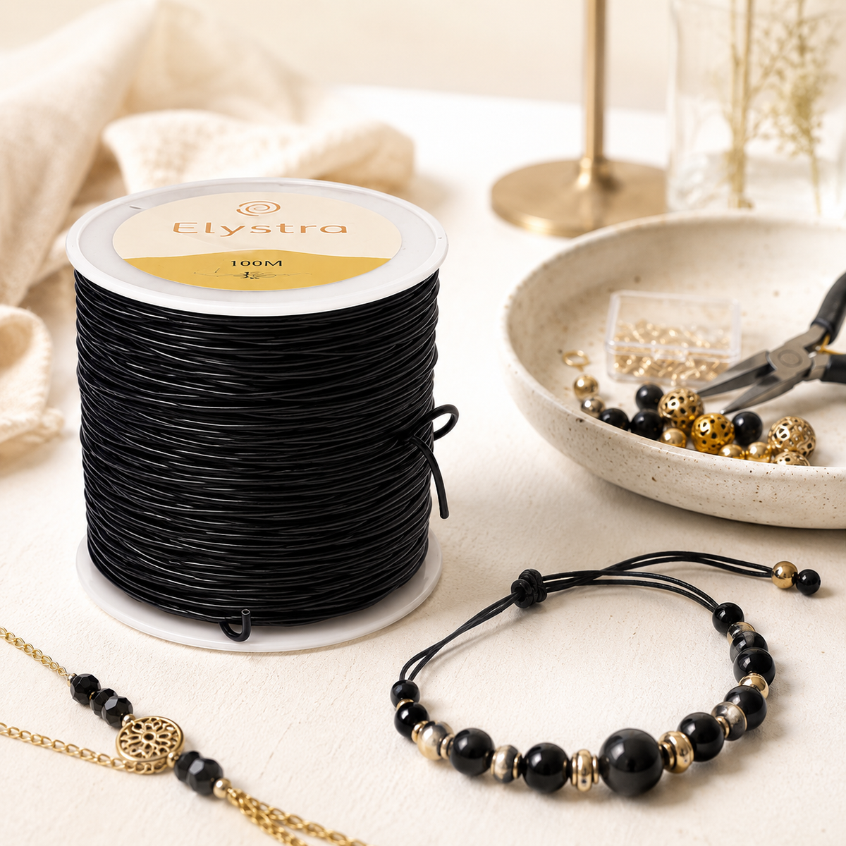 7AGAT elastic beading cord spool, 100m for jewelry making, DIY crafts, bracelets, and beading projects.