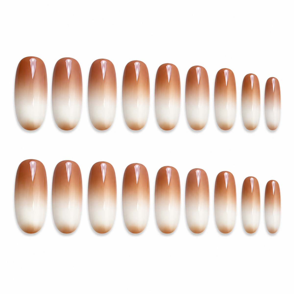 Set of 24 glossy press-on fake nails with natural look, full cover tips in assorted colors, salon-style manicure by 7AGAT