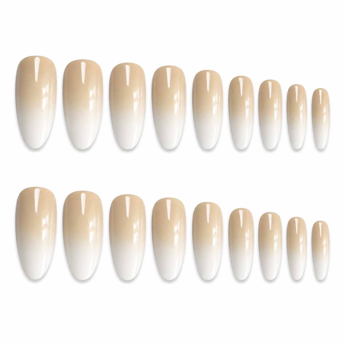 Set of 24 glossy, natural-looking press-on fake nails in assorted colors with full cover tips, salon-style manicure by 7AGAT.