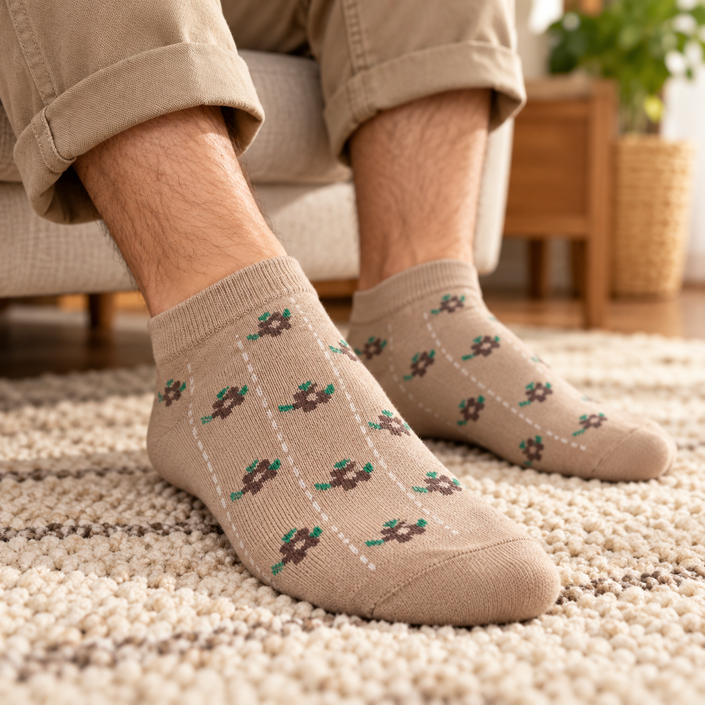 Set of three soft knitted cotton ankle socks with assorted patterns by 7AGAT, perfect for everyday wear.