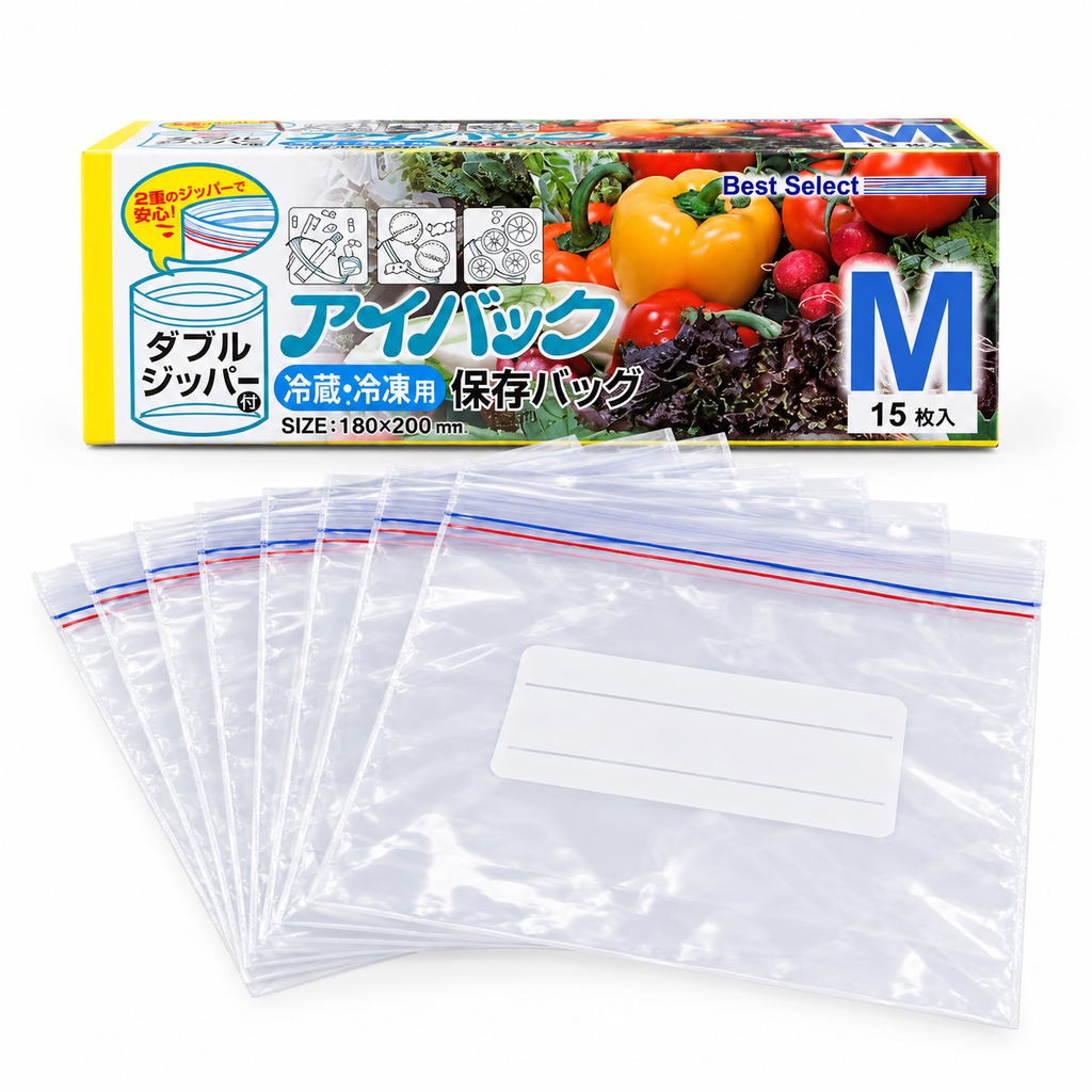 7AGAT food storage bags with double zipper seal, resealable snack, fruit, vegetable, and meal prep bags on a kitchen counter.