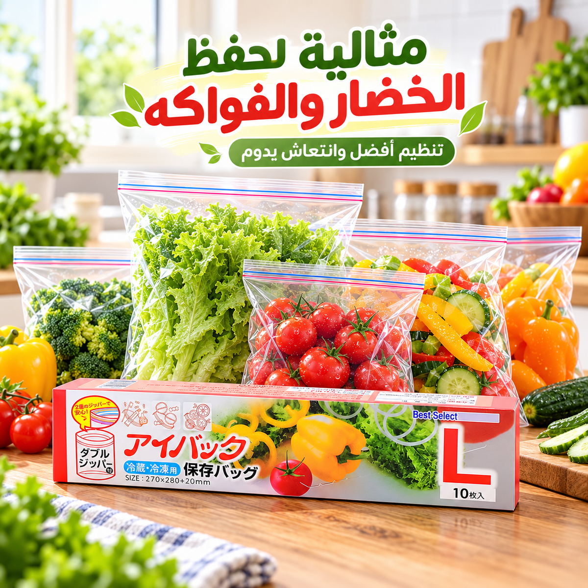 7AGAT food storage bags with double zipper seal, resealable snack, fruit, and vegetable storage bags for meal prep and freshness.