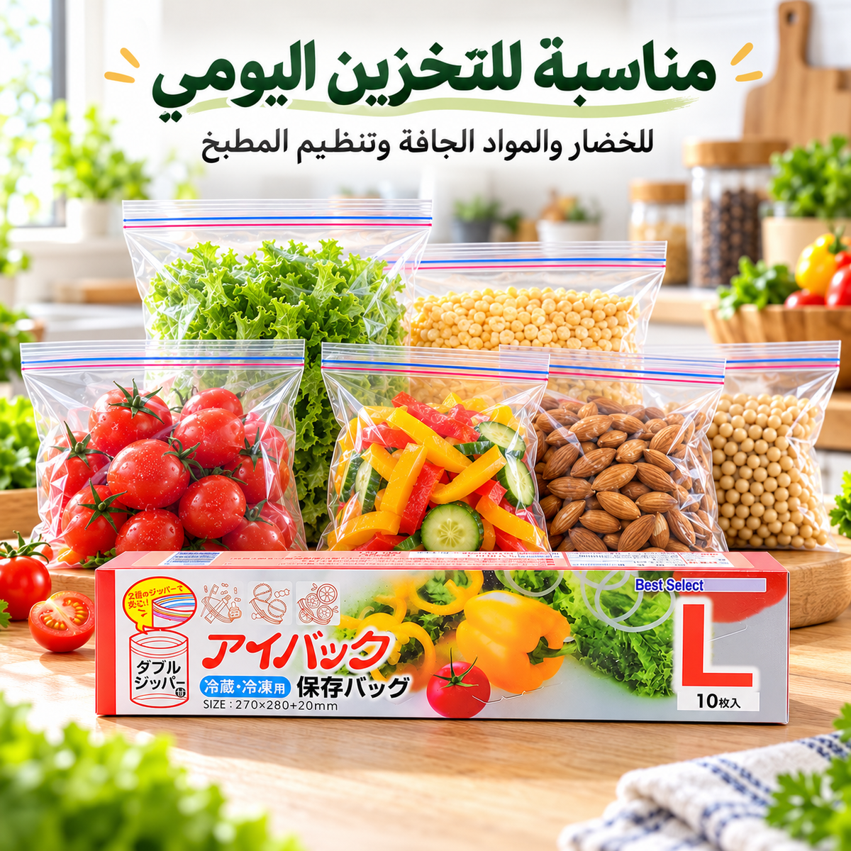 7AGAT food storage bags with double zipper seal, resealable snack, fruit, vegetable, and meal prep storage tools.