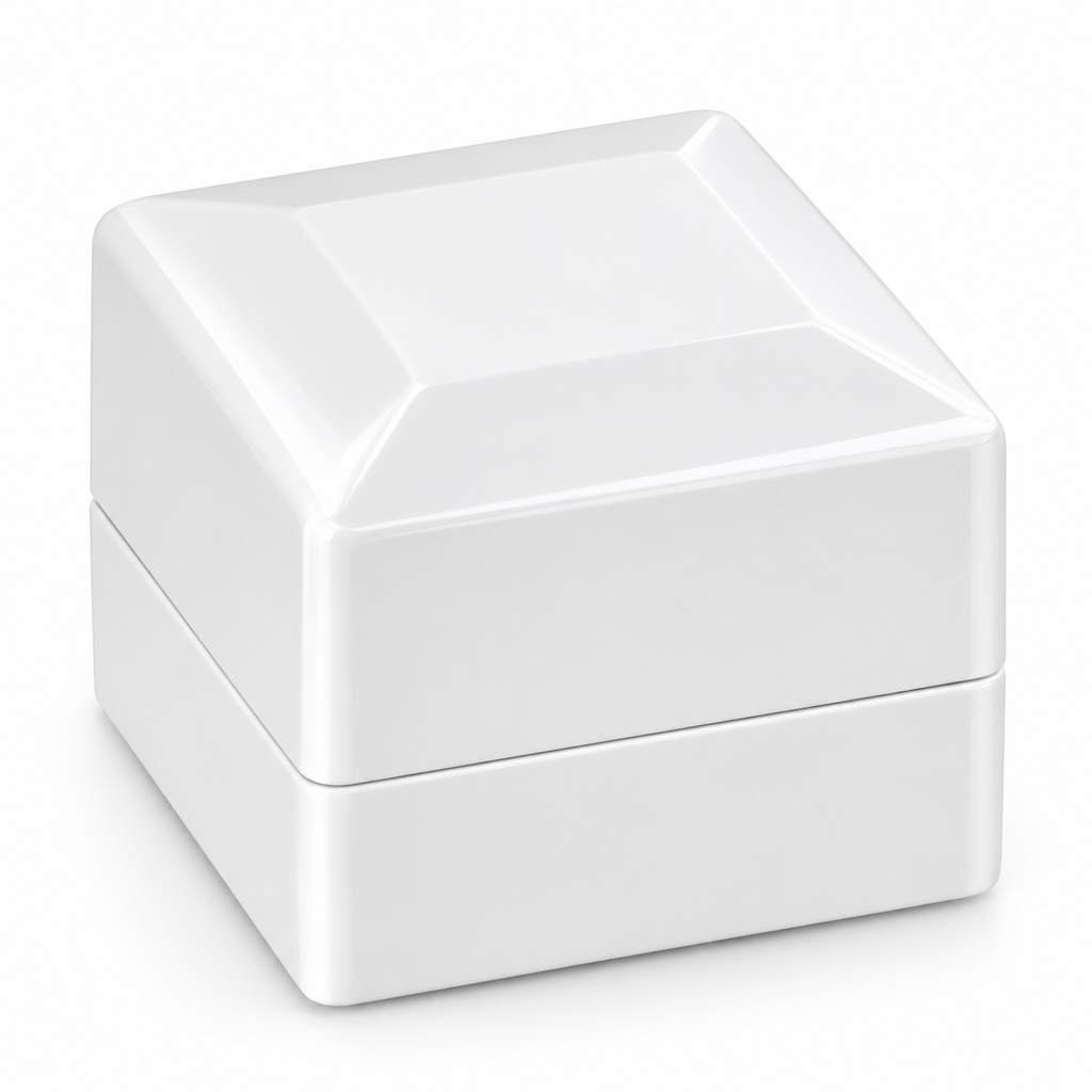 Luxury arc-shaped LED ring box by 7AGAT with light for engagement or wedding proposals, suitable for men and women.