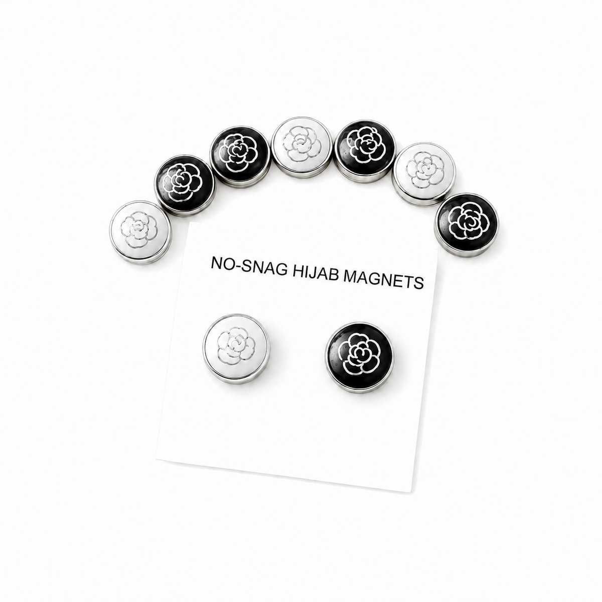 Set of 7AGAT magnetic hijab pins with metal scarf magnets, strong hold, no damage, 2-piece set for secure hijab styling.