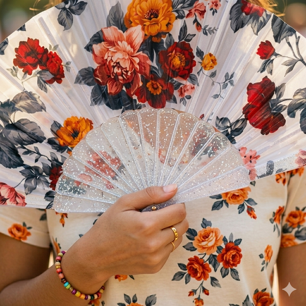 Transparent acrylic folding hand fan by 7AGAT, lightweight and durable with a clear frame, ideal for weddings, parties, and outdoor events.
