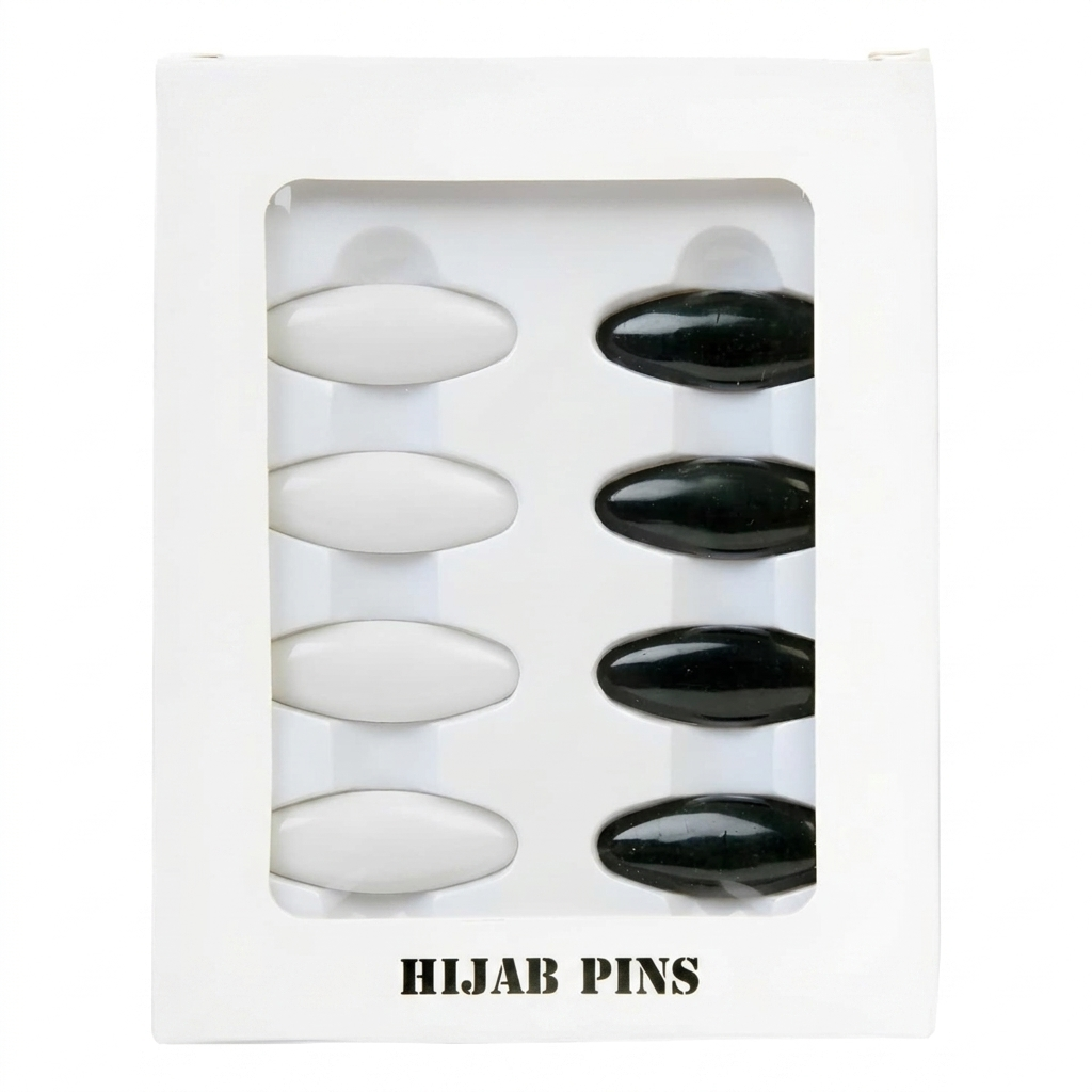 Set of 8 decorative Hijab pins by 7AGAT, safety brooch clips for securing scarves and shawls, with elegant design details.