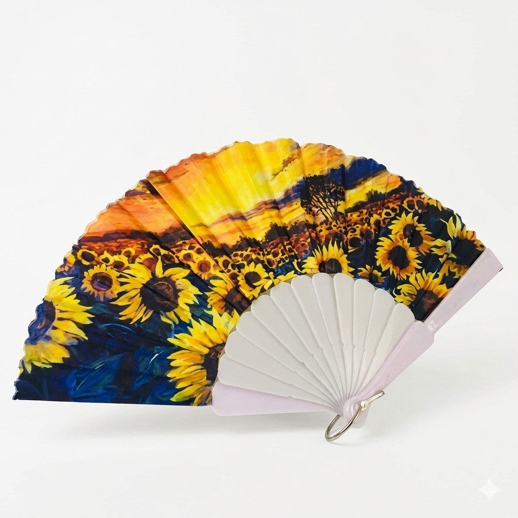 Elegant silk handheld folding fan by 7AGAT featuring Chinese and Spanish styles, ideal for weddings, parties, and performances.