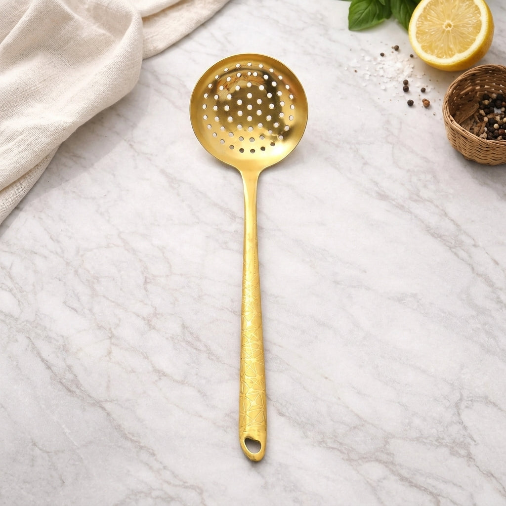 7AGAT stainless steel kitchen utensil with ergonomic handle, heat and rust-resistant, in silver, gold, and rainbow finishes for daily cooking