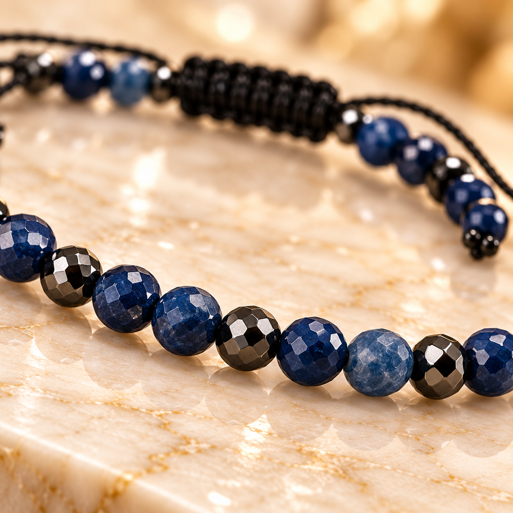 سوار الياقوت الأزرق والهيماتيت – 18 سم