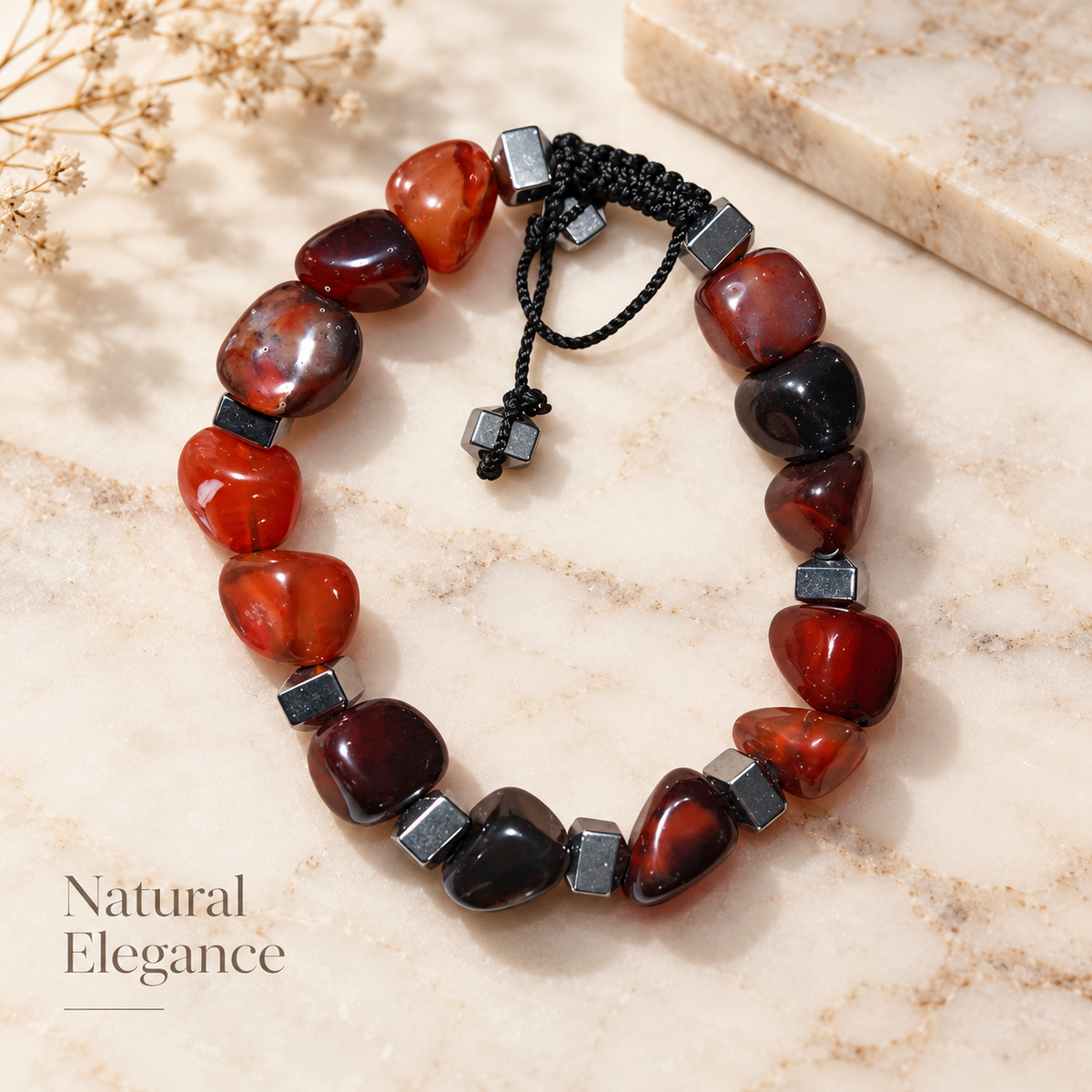 7agat Reddish Brown Agate and Silver Hematite bracelet.
