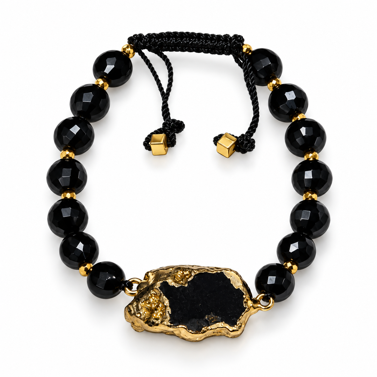 7agat faceted onyx bracelet with black quartz agate centerpiece.
