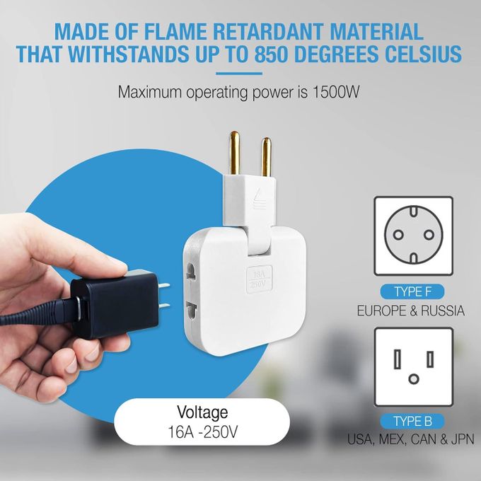 White 7AGAT 180-degree swivel socket converter compact power adapter for home, office, and travel use.