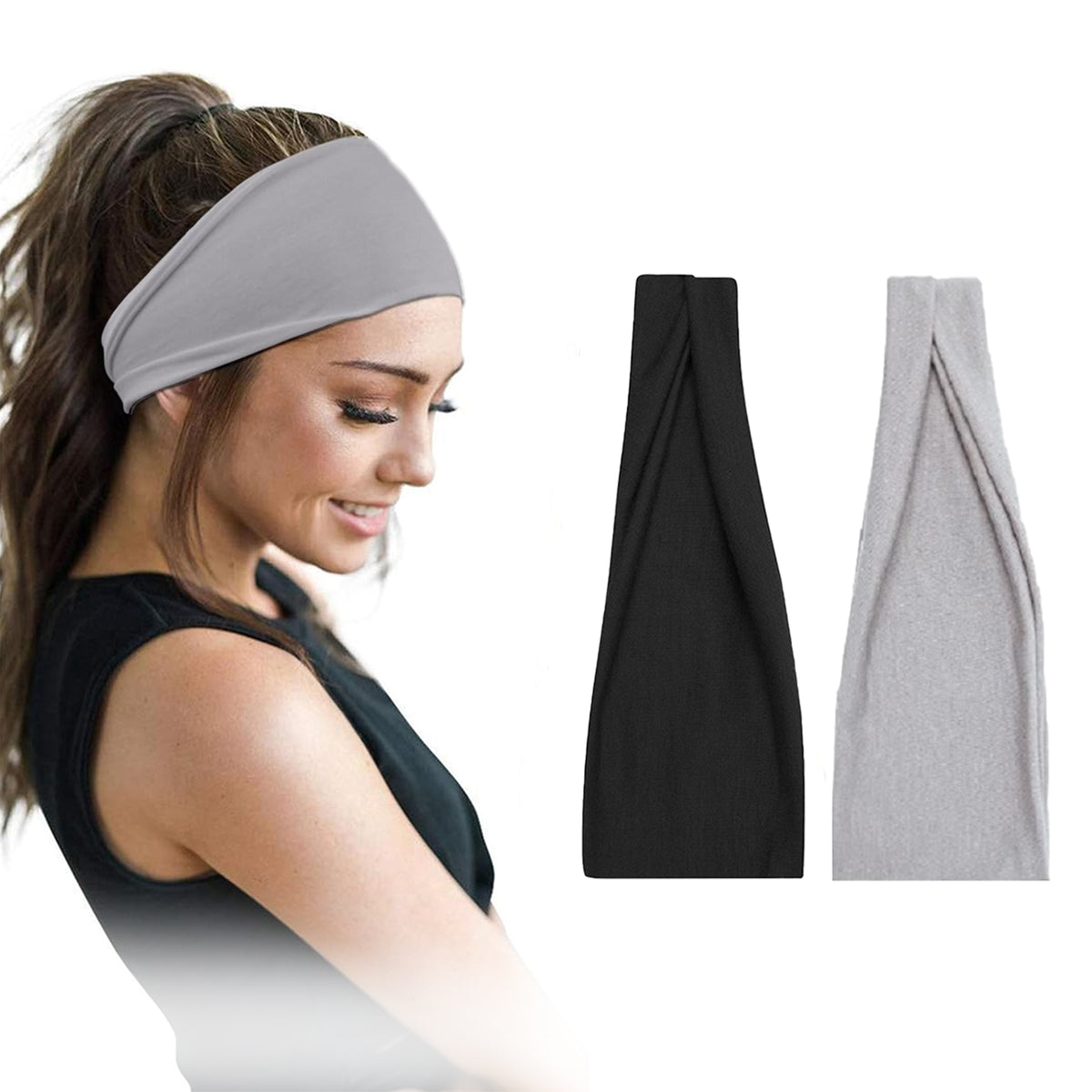 Pair of wide 7AGAT cotton headbands for women and men, made from 95% Egyptian cotton, featuring a non-slip design.