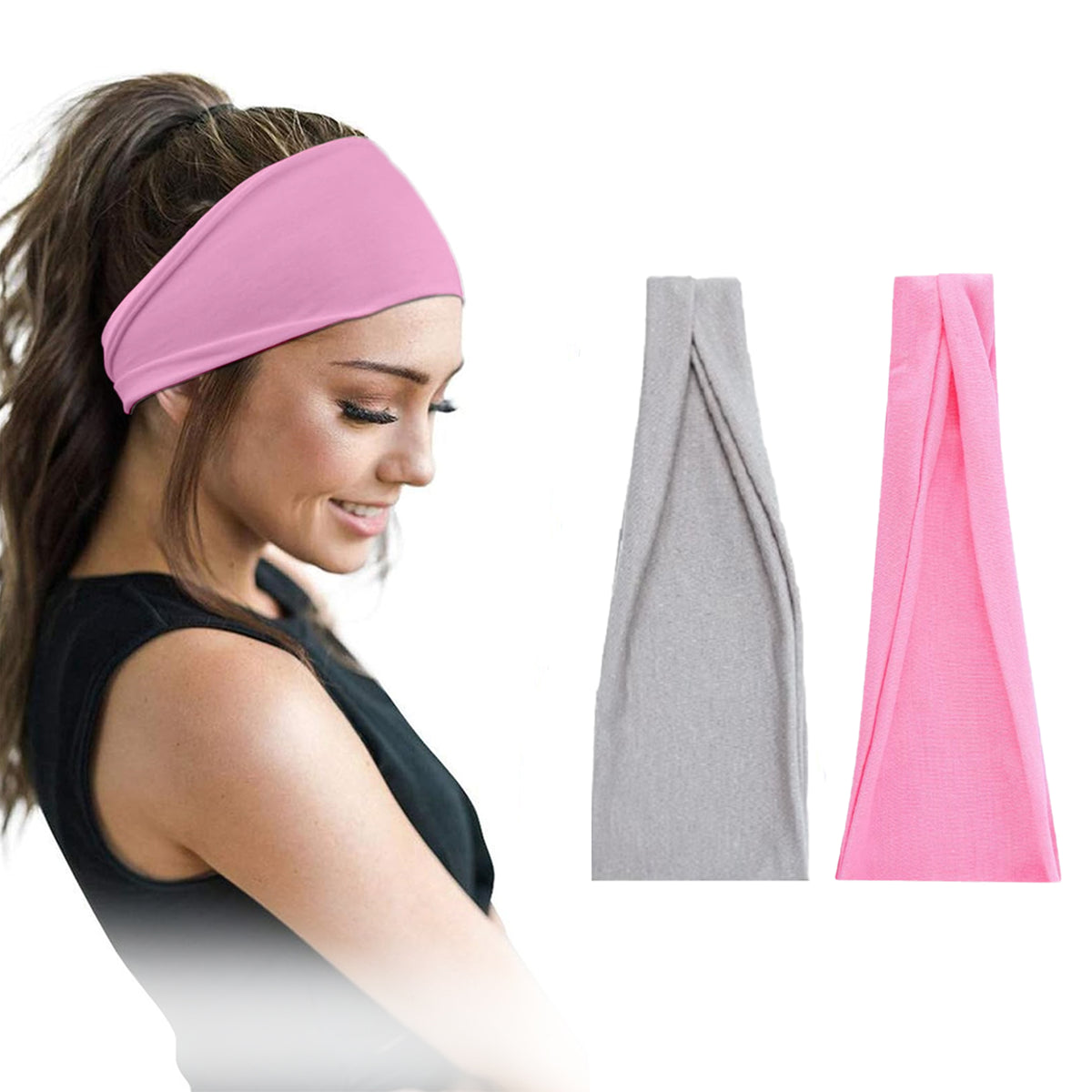 Pair of 7AGAT cotton headbands for women and men, wide, non-slip, made from 95% Egyptian cotton, in a pack of 2.