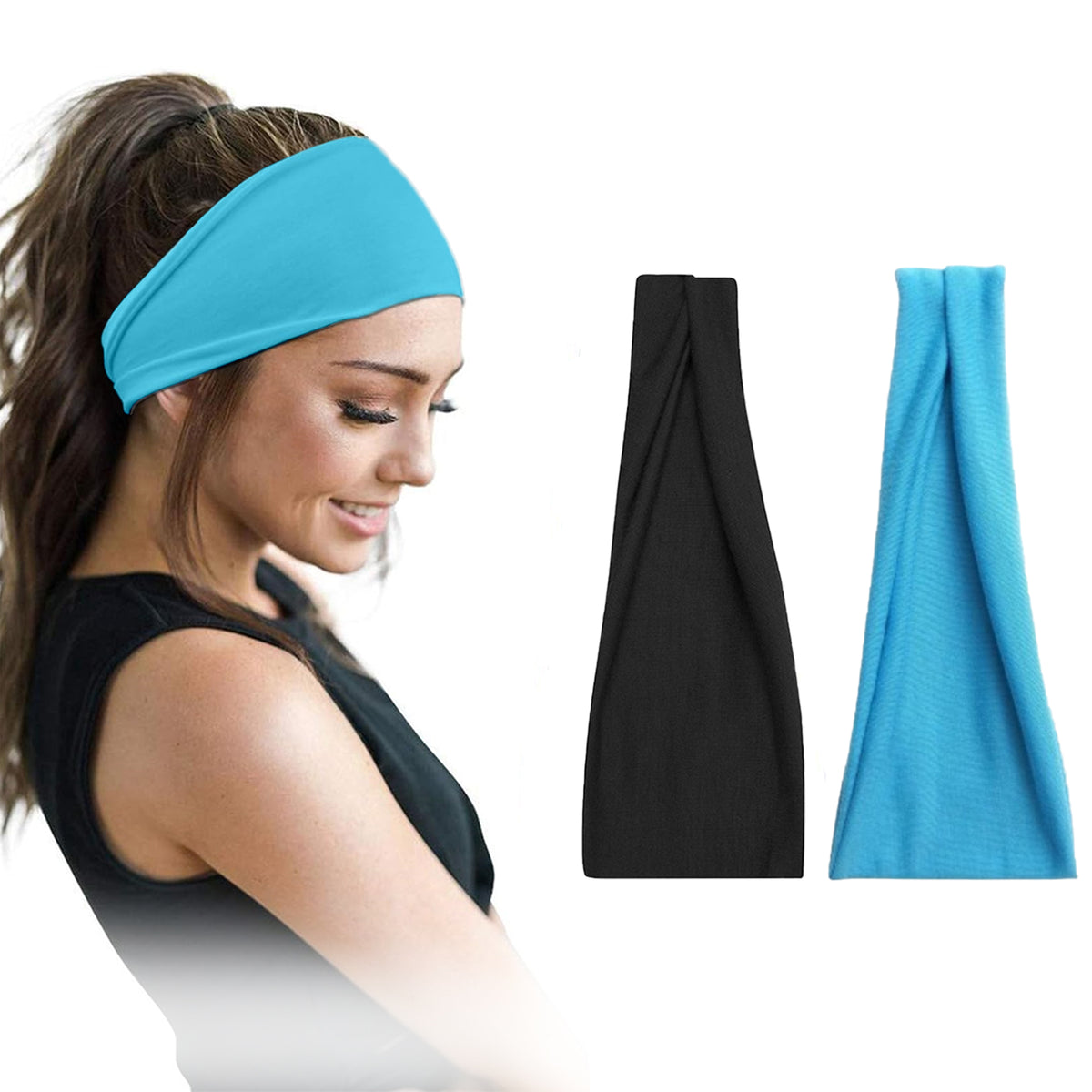 Pair of 7AGAT cotton headbands for women and men, 95% Egyptian cotton, wide, non-slip headbands in a pack of two.