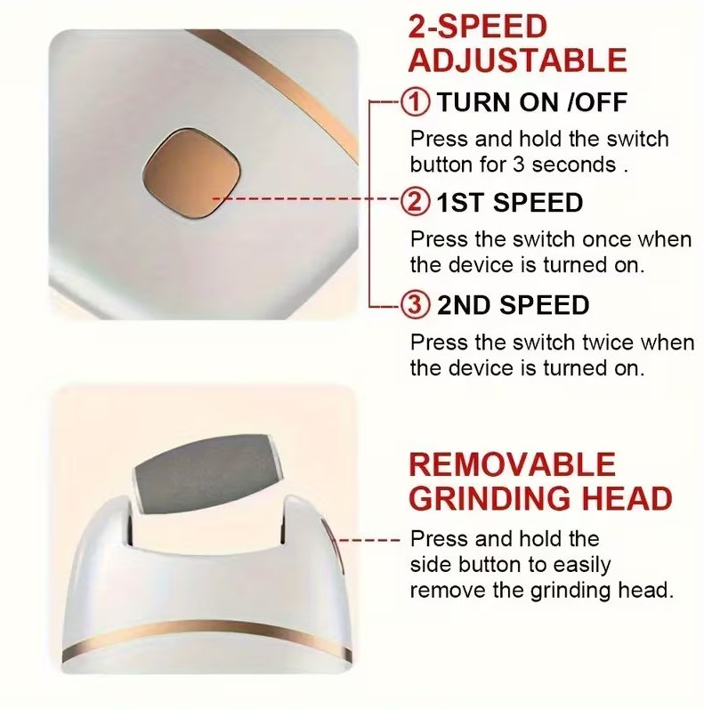 7AGAT USB rechargeable electric foot file with LED light and two speeds, callus remover for smooth, soft feet.