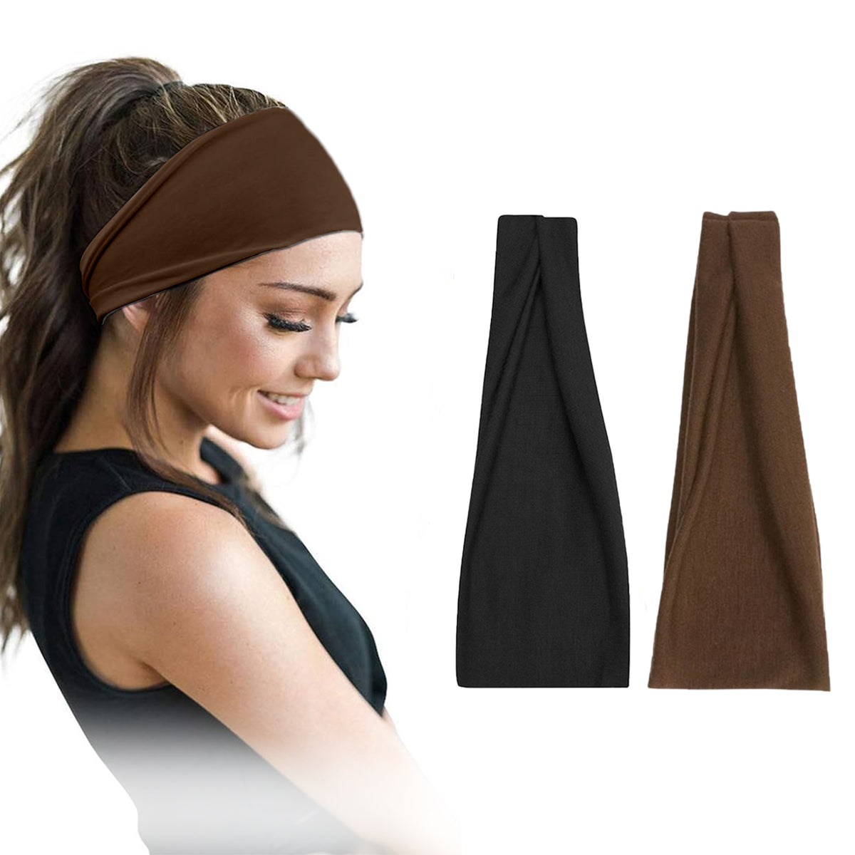 Pair of 7AGAT cotton headbands for women and men, wide style, non-slip, made from 95% Egyptian cotton, in a pack of two.