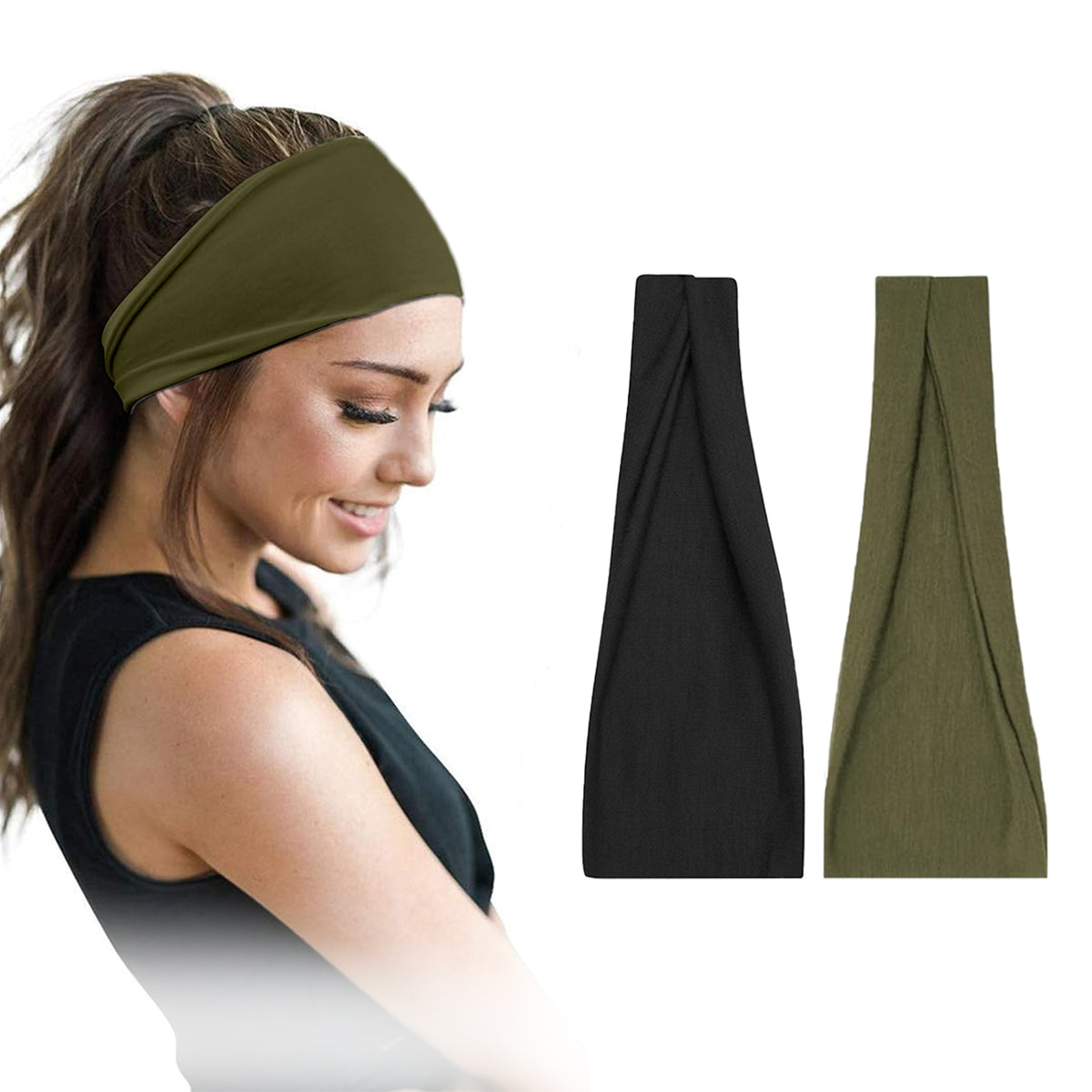 Set of two 7AGAT cotton headbands for women and men, wide, non-slip, made from 95% Egyptian cotton, stylish and comfortable.