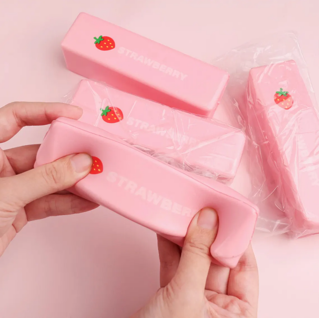 7AGAT strawberry butter squishy fidget toy, 5.5-inch pink slow-rising TPR squeeze toy for sensory play and stress relief.