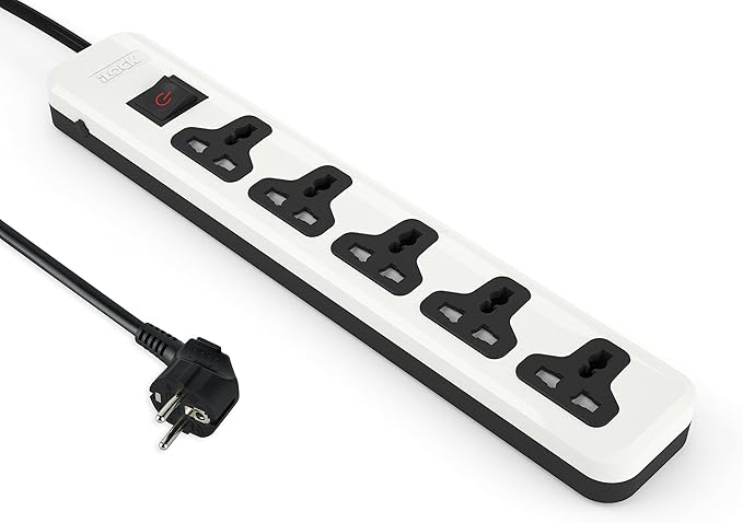7AGAT 5-way power extension strip with 2m cable, overload protection, power switch, supports up to 13A, 250V, 2860W.