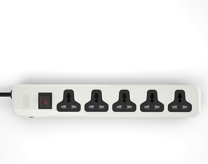 7AGAT 5-Way power extension strip with 2M cable, overload protection, power switch, supports 13A, 250V, max 2860W.
