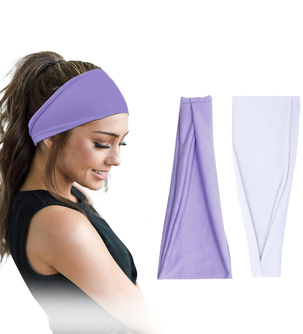 Pair of 7AGAT cotton headbands for women and men, 95% Egyptian cotton, wide and non-slip for comfortable wear.