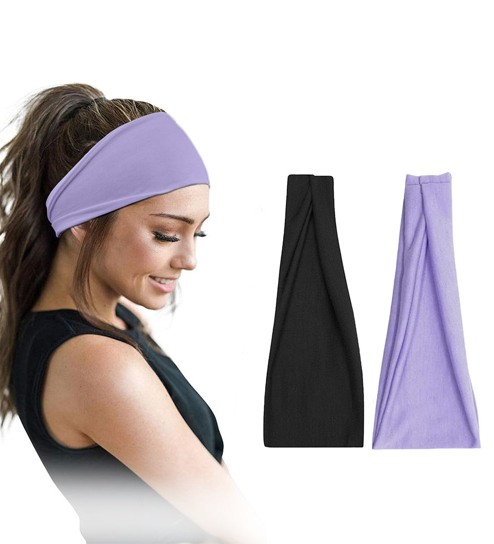 Pair of 7AGAT cotton headbands for women and men, wide, non-slip, made from 95% Egyptian cotton in a pack of two.