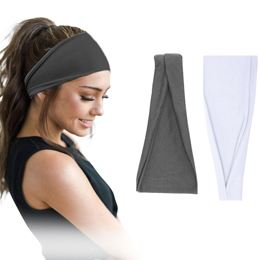 Cotton headbands for women and men, wide style, non-slip, 95% Egyptian cotton, pack of 2, by 7AGAT